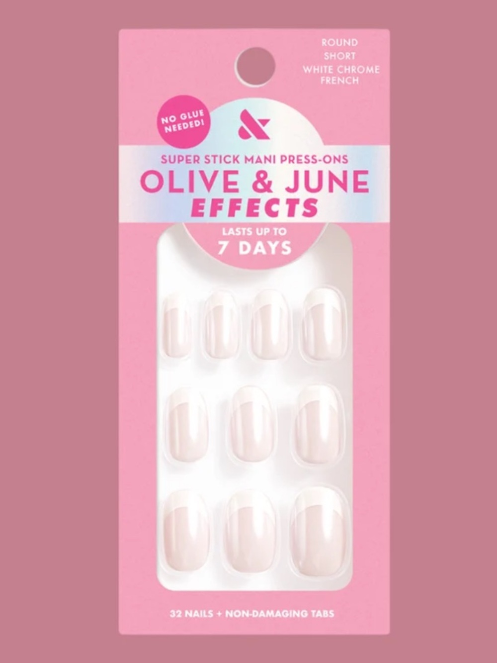 Olive and June Super Stick Mani Press On Nails in White Chrome French